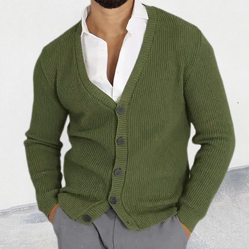 Men's Cardigan Slim Fit V-Neck – Cotton Knit, Button Front