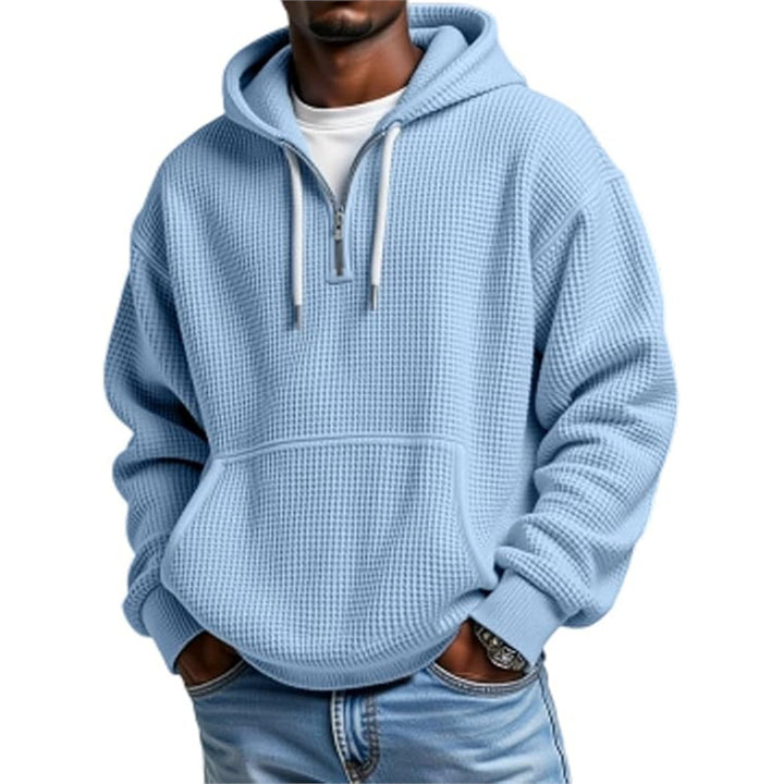 Men's Waffle Knit Hoodie – Double Hood 3D Print Relaxed Cardigan