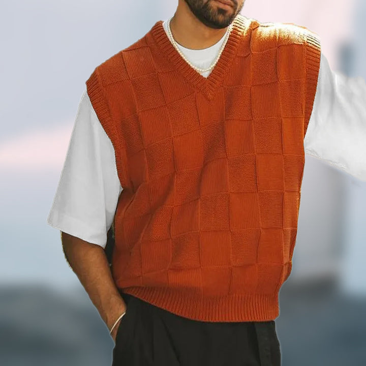 Men's Plaid Knit Pullover Vest – Soft Acrylic Streetwear Layer