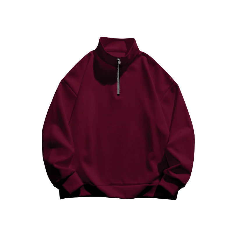 Men's Hoodie – Brushed Wool-Lined Half Zip Stand Collar Pullover