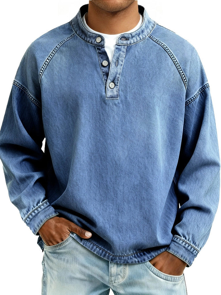 Men's Vintage Cotton Long Sleeve Shirt – Relaxed Pullover Fit