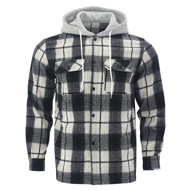 Men's Flannel Hooded Shirt – Plaid Cardigan Style, Relaxed Fit
