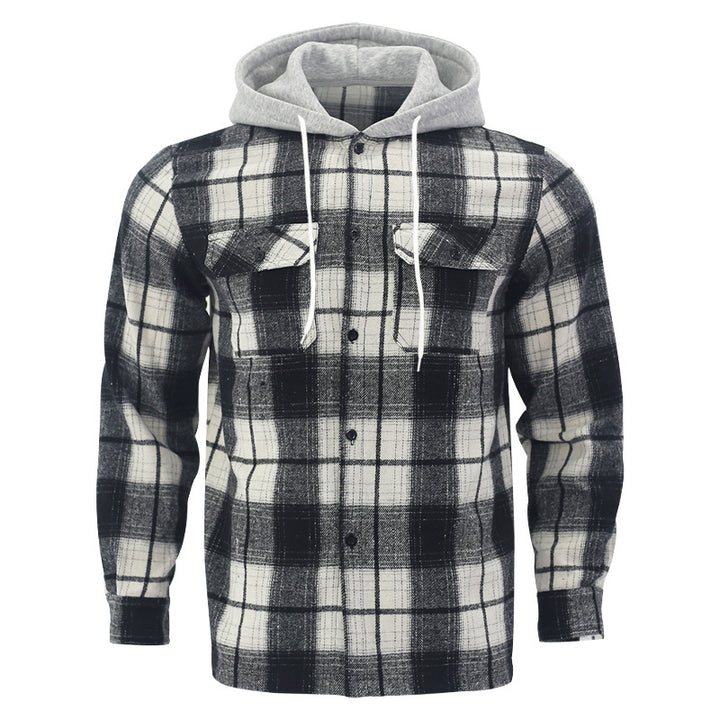 Men's Flannel Hooded Shirt – Plaid Cardigan Style, Relaxed Fit