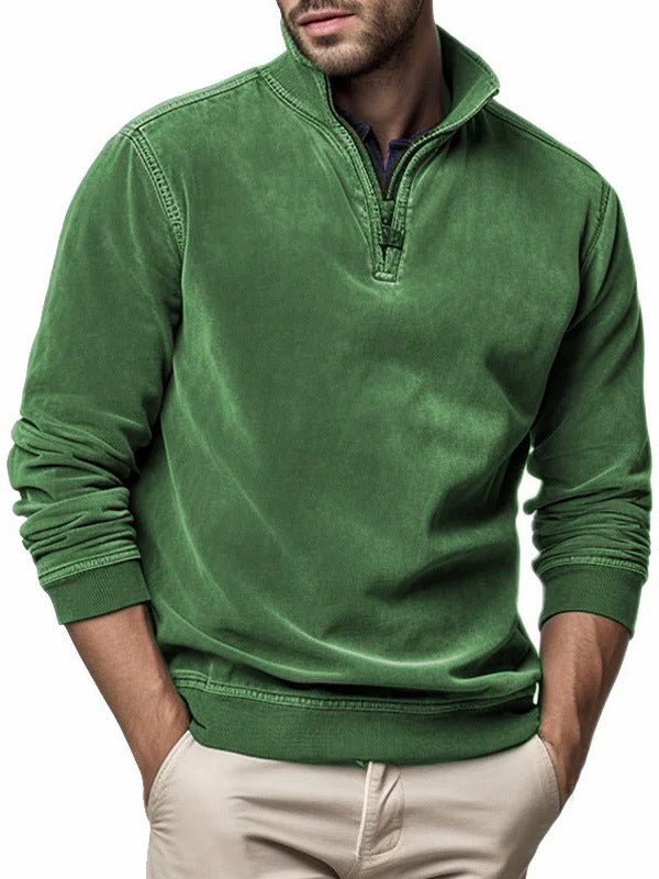 Men's Half Zip 3D Printed Sweater with Textured Patch Pocket