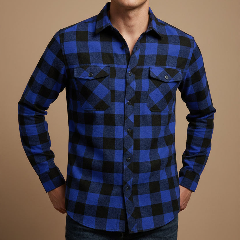 Men's Plaid Flannel Shirt – Relaxed Long Sleeve Button-Up Overshirt