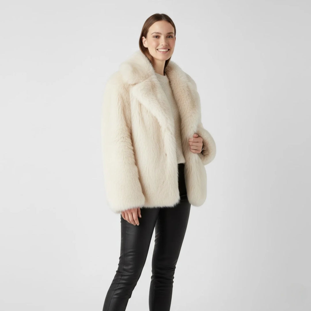 Women's Winter Coat – Soft Drape with Faux Fur Collar
