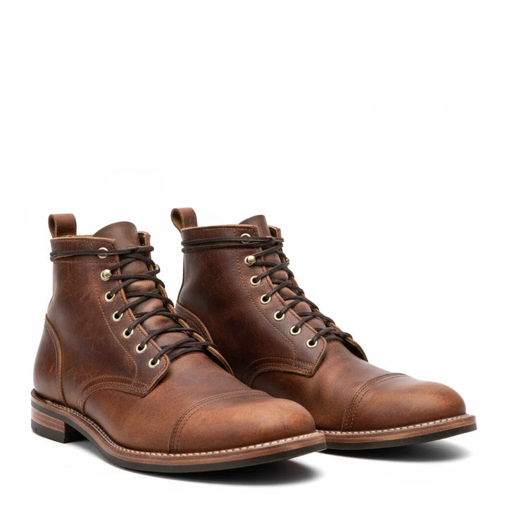 Men's Low Lace-Up Boot – Vegan Leather, Round Toe, Square Heel