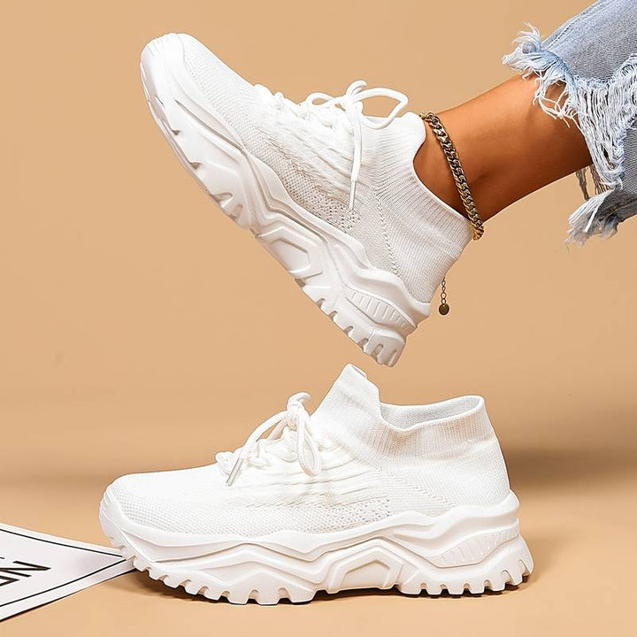 Women's Platform Sneakers – Breathable Fly-Knit Sports Shoes