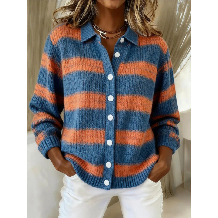 Women's Ribbed Knit Blouse Cardigan Style with Loose Fit Collar