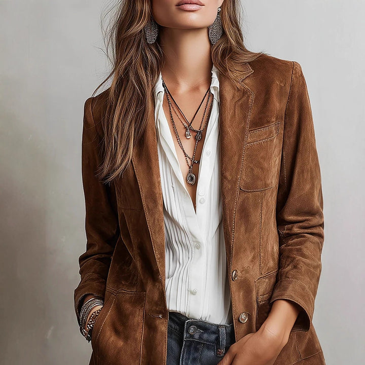 Women's Suede Jacket – Retro Single-Breasted, Loose Fit