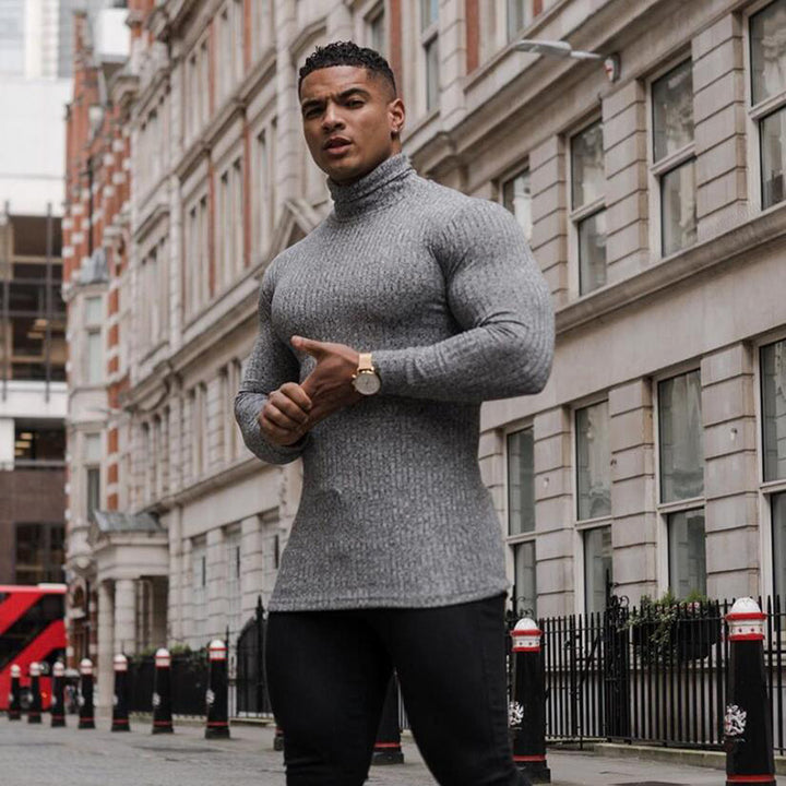 High Neck Men's Knitted Long-Sleeve T-Shirt – Modern Tailored Fit