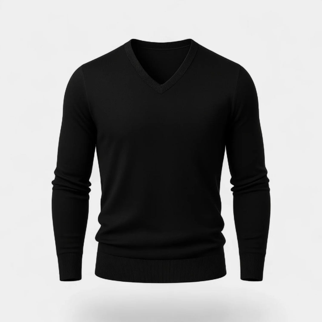 Men's Technical Knit V-Neck Sweater – Slim Fit Performance Pullover