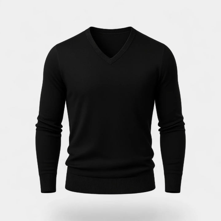 Men's Technical Knit V-Neck Sweater – Slim Fit Performance Pullover