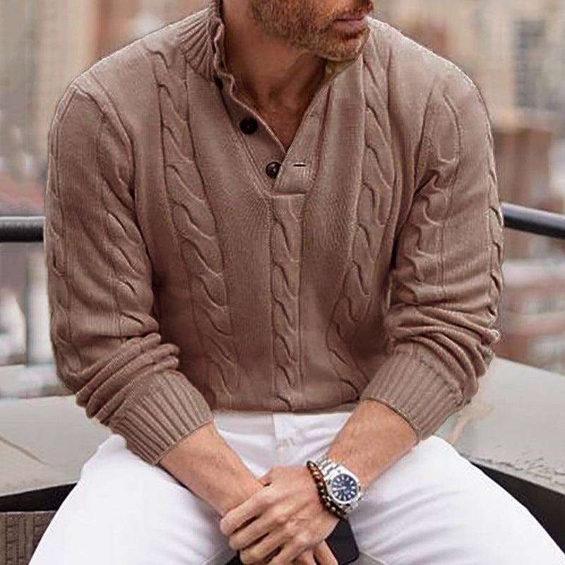 Men's Stand Collar Cotton Sweater – Slim Fit Ribbed Hem Knit