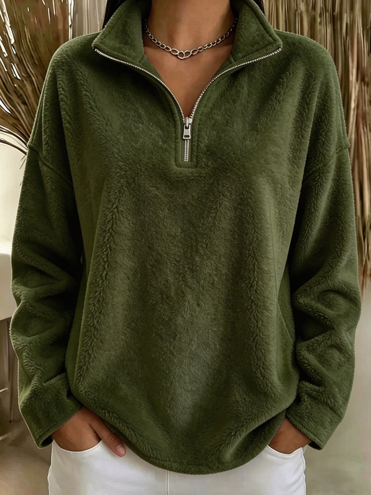 Women's Double-Faced Fleece Hoodie – Stand Collar Zip Pullover