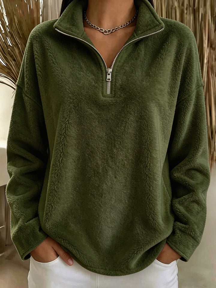 Women's Double-Faced Fleece Hoodie – Stand Collar Zip Pullover
