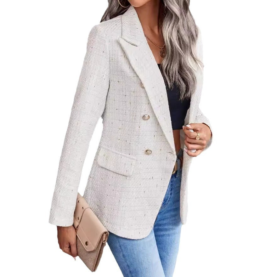 Tweed Double Breasted Jacket for Women – Structured Lapel Blazer