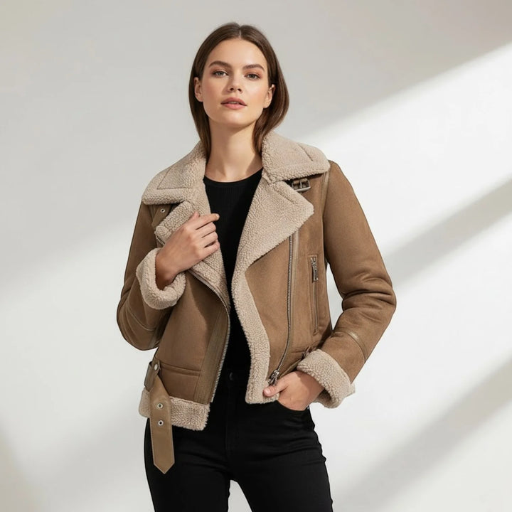 Women's Suede Jacket with Fleece Lining – Structured Fit