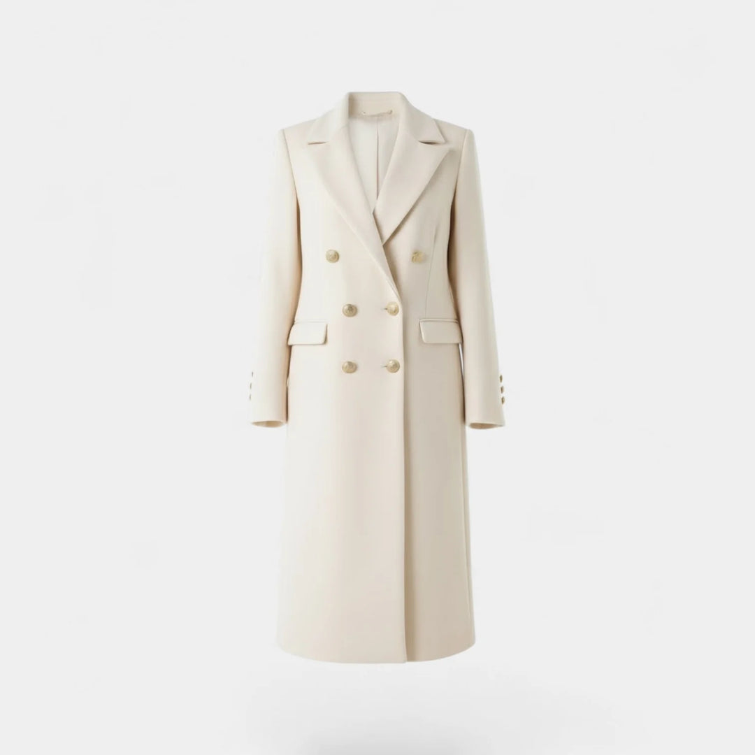 Women's Tweed Long Coat – Double Breasted Structured Fit