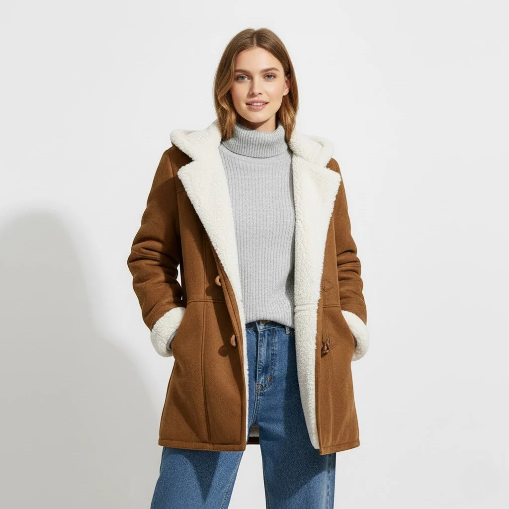 Sherpa Lined Women's Winter Jacket – Hooded, Wind-Resistant, Warm