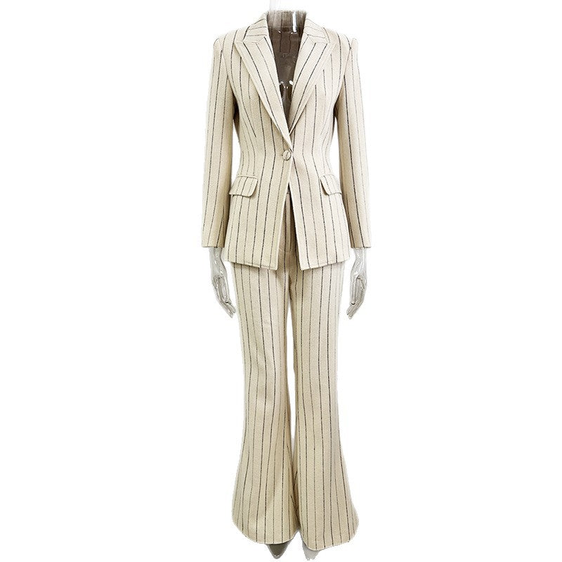 Men's Pinstriped Suit Jacket and Pants Two Piece Set – Brushed Finish