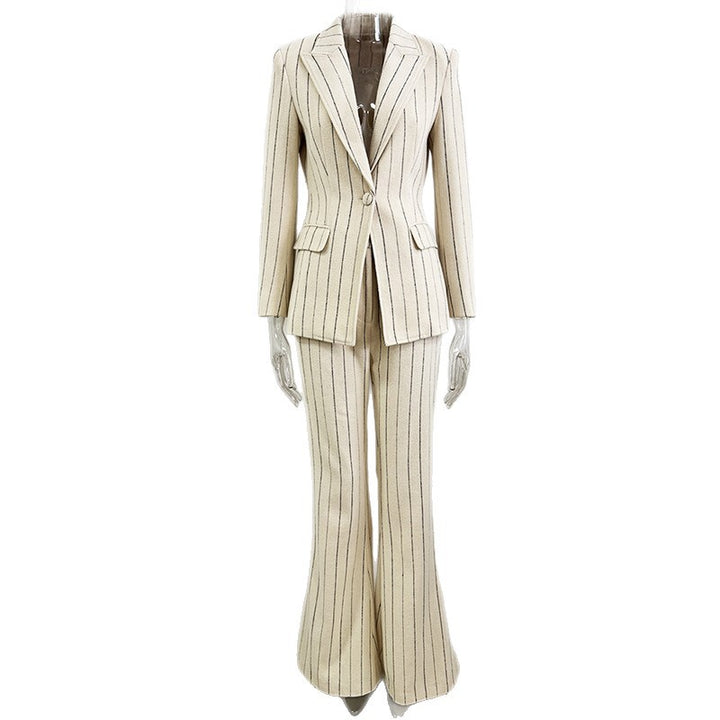 Men's Pinstriped Suit Jacket and Pants Two Piece Set – Brushed Finish