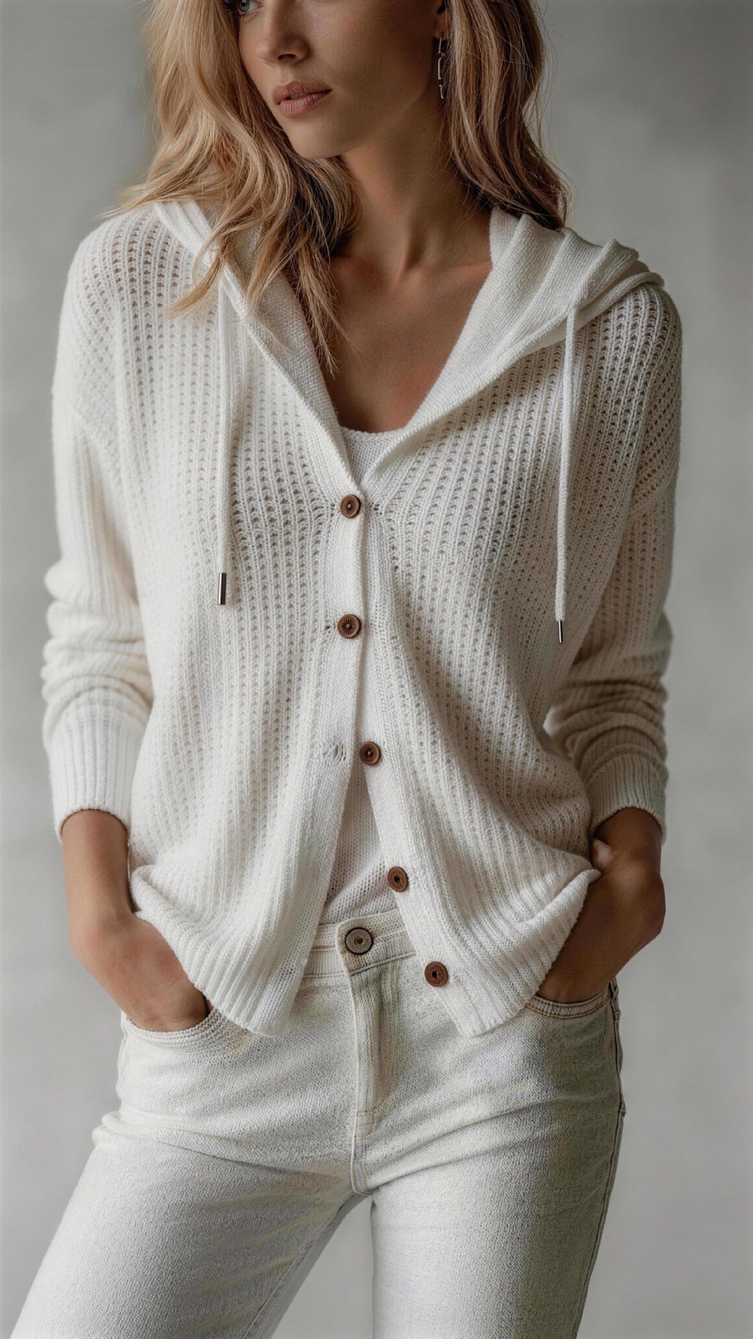 Women's Knitted Hooded Cardigan – Relaxed Fit Everyday Layer