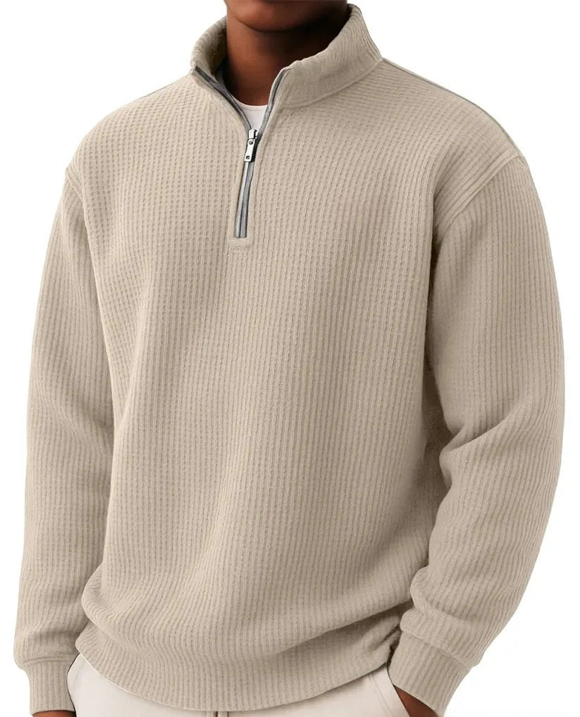 Men's Waffle Polo Shirt – Loose Fit Grid Knit Cotton Top