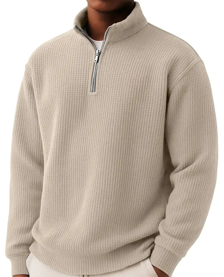 Men's Waffle Polo Shirt – Loose Fit Grid Knit Cotton Top