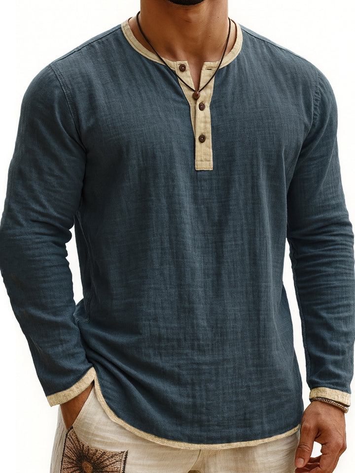 Henley Shirt for Men – Slim Fit, Soft Cotton, Two-Tone Digital Print
