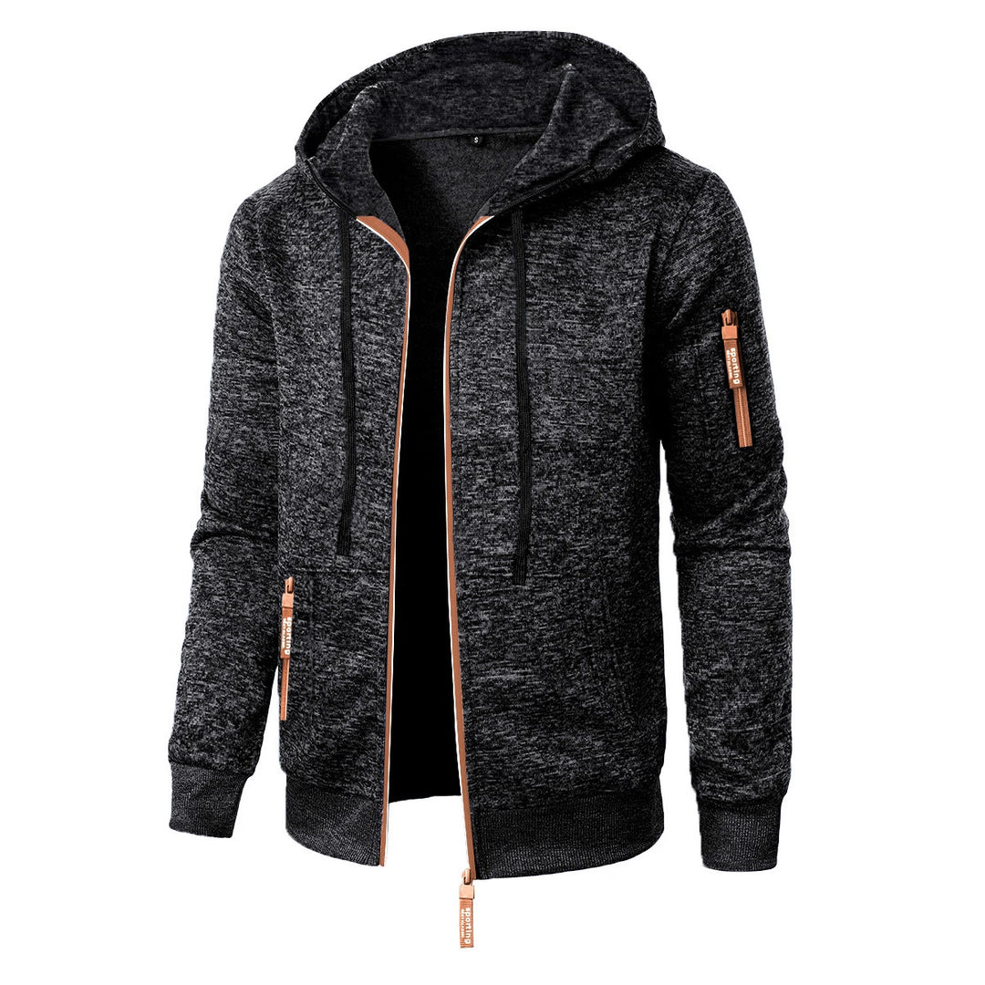 Men's Hooded Jacquard Cardigan – Straight Fit Zip-Up Layer