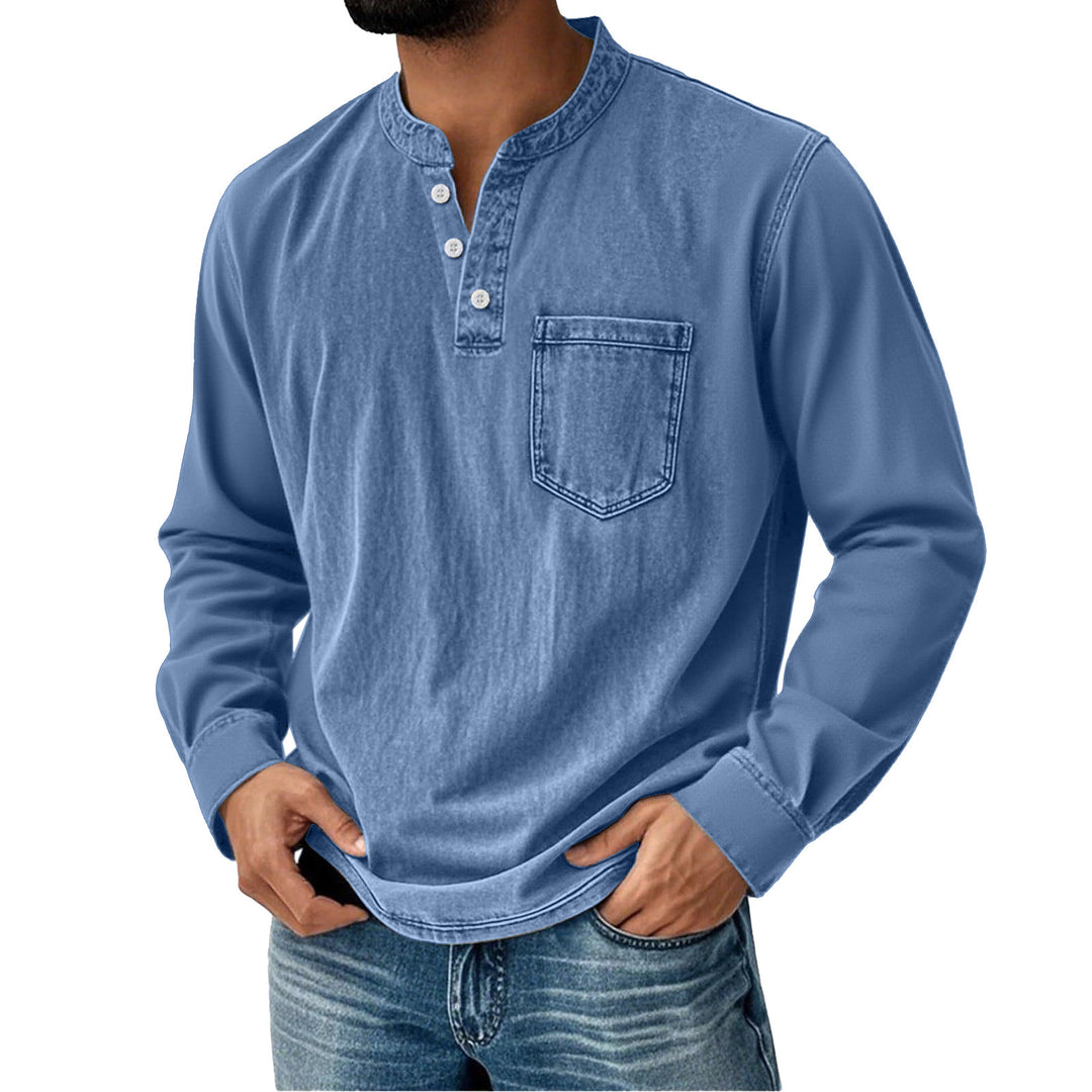 Men's Printed Three-Button Long Sleeve T-Shirt – Slim Fit Casual Style