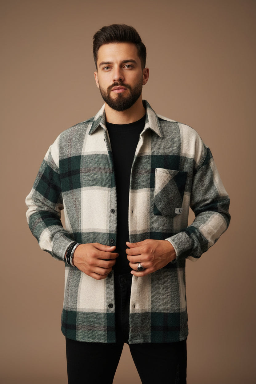 Men's Plaid Long Sleeve Shirt with Pocket – Relaxed Cotton Blend