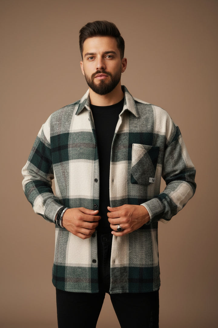 Men's Plaid Long Sleeve Shirt with Pocket – Relaxed Cotton Blend