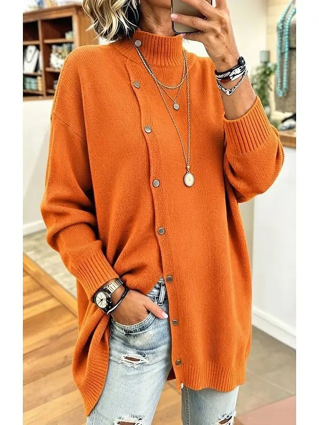 Women's Knit Turtleneck Cardigan – Button-Front Mid-Length Layer