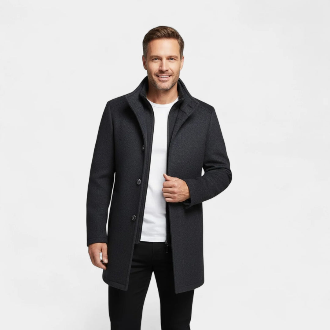 Men's Wool Coat with Double Collar & Removable Inner Vest