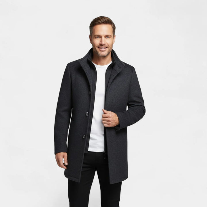 Men's Wool Coat with Double Collar & Removable Inner Vest