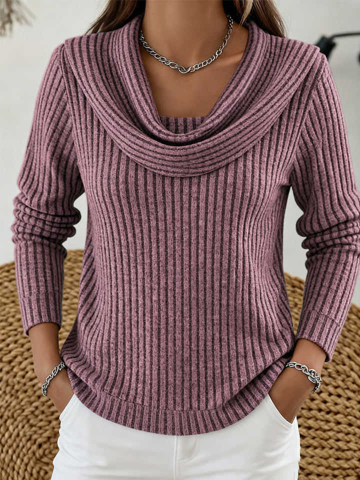 Ribbed Knit Long Sleeve Top – Women's Relaxed Artistic Shirt