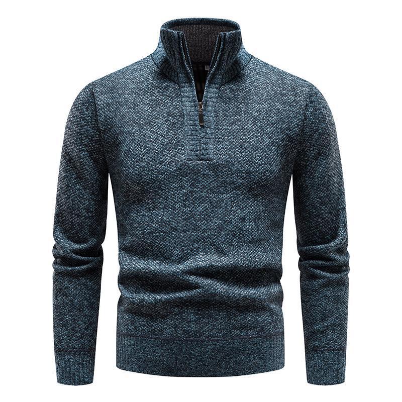 Men's Cotton Pullover High Neck Sweater – Slim Jacquard Quarter Zip