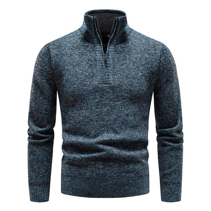 Men's Cotton Pullover High Neck Sweater – Slim Jacquard Quarter Zip