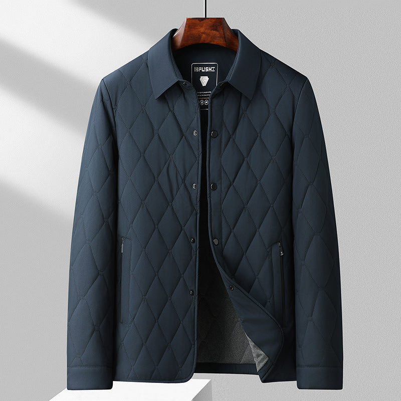 Men's Cotton-Padded Jacket – Thermal Grid Pattern Slim Fit