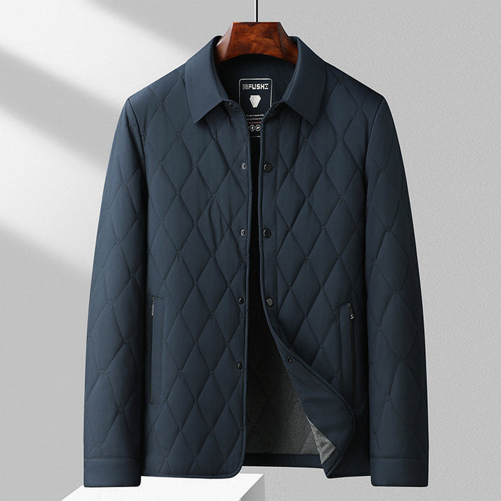 Men's Cotton-Padded Jacket – Thermal Grid Pattern Slim Fit