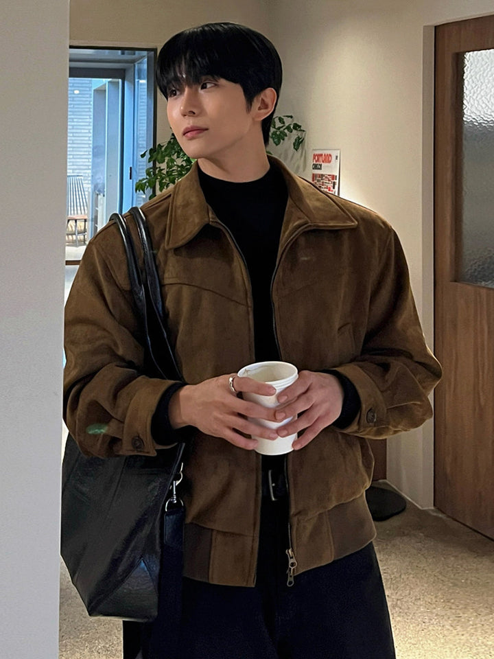 Men's Suede Look Collared Jacket – Lapel Style Outerwear