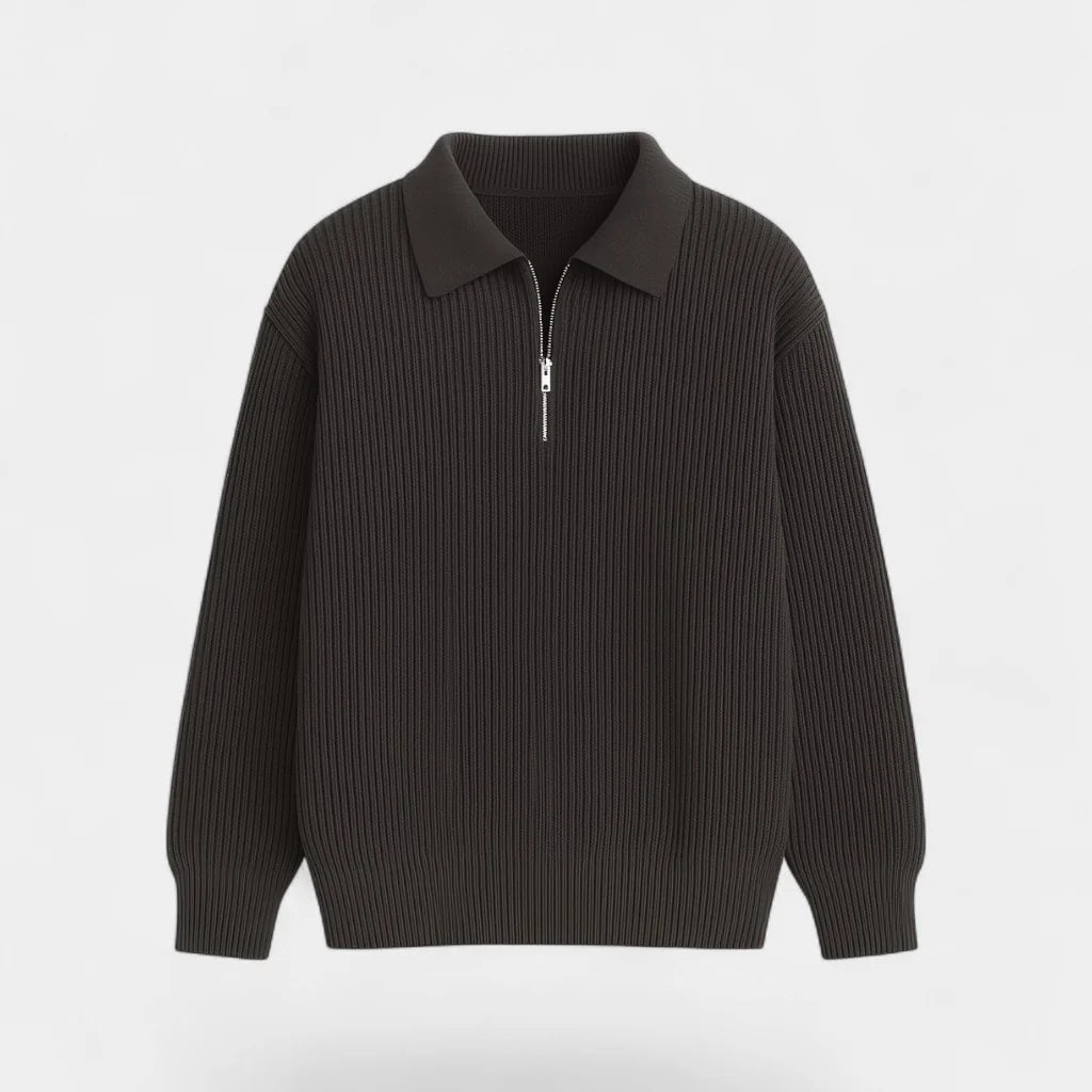 Men's Knit Zip Sweater – Textured Cotton, Relaxed Fit, Modern Collar