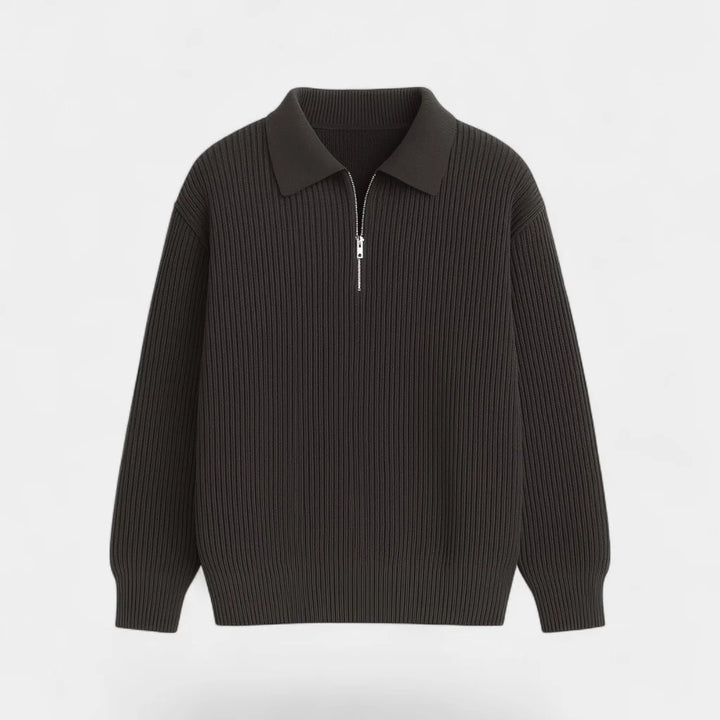 Men's Knit Zip Sweater – Textured Cotton, Relaxed Fit, Modern Collar