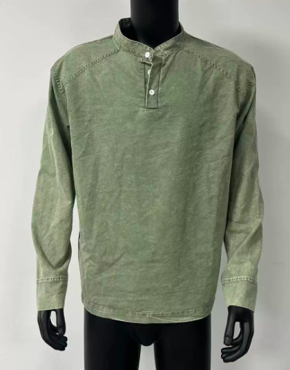 Men's Cotton Vintage Pullover Top – Slim Fit Long Sleeve
