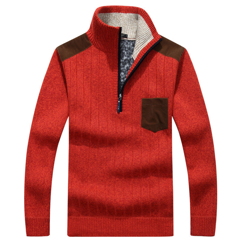 Men's Fleece Stand Collar Zipper Sweater – Relaxed Thick Knit Comfort