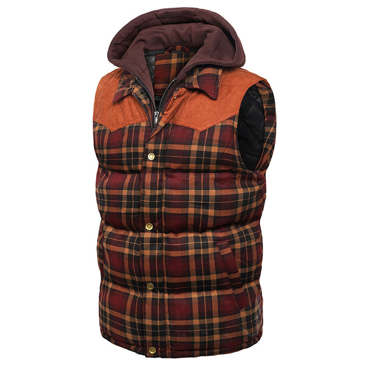 Men's Plaid Hooded Vest – Thick Padded Sleeveless Outerwear