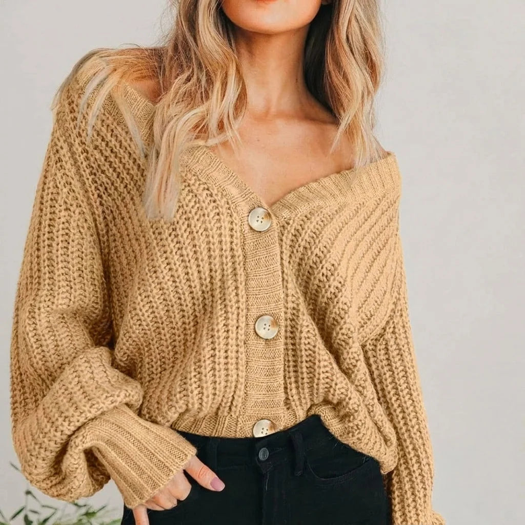 Women's Chunky Knit Cardigan – Oversized Button-Front Sweater
