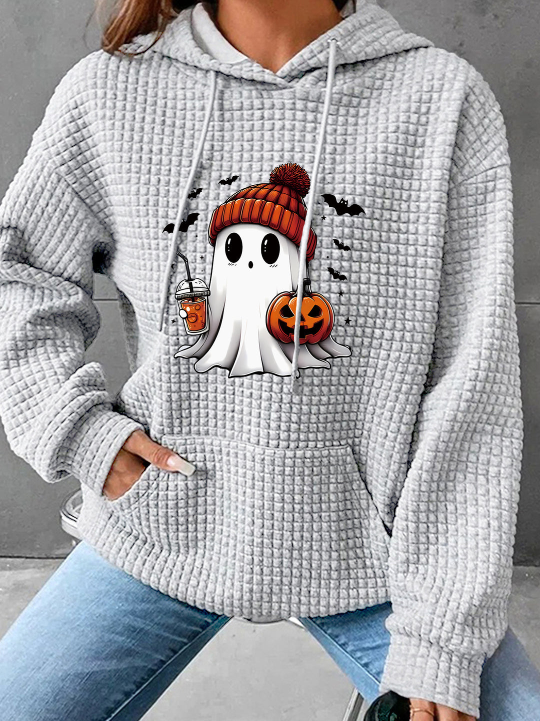 Women's Waffle Knit Long-Sleeve Hoodie – Relaxed Street Style